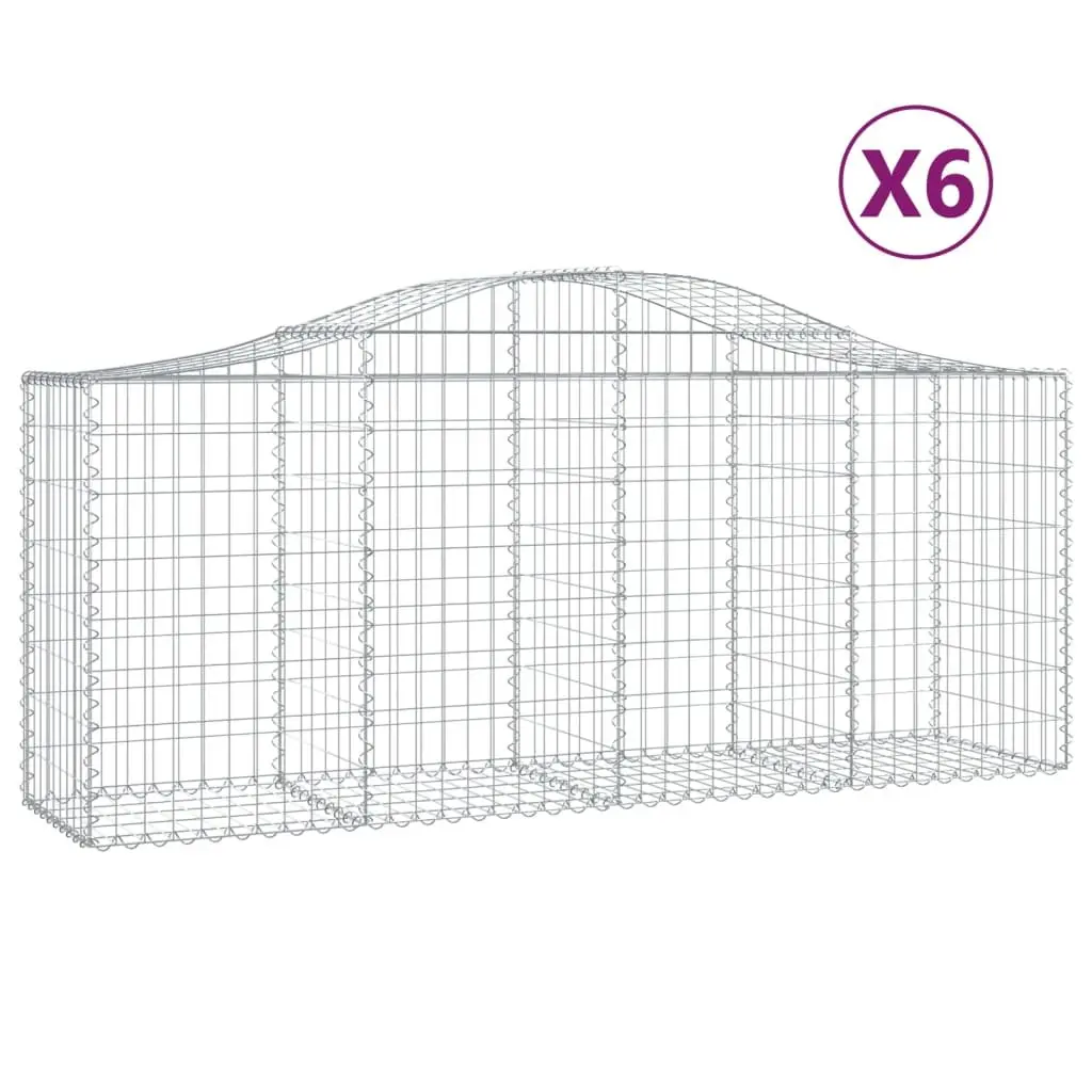 Arched Gabion Baskets Decorative Barrier 200 x 50 x 80/100 cm 6 Piece Garden Retaining Wall Outdoor