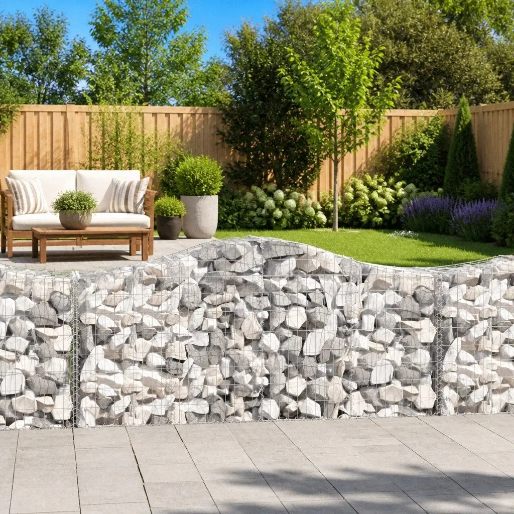 Arched Gabion Baskets Decorative Garden Barrier 200 x 50 x 80/100 cm 9 Piece