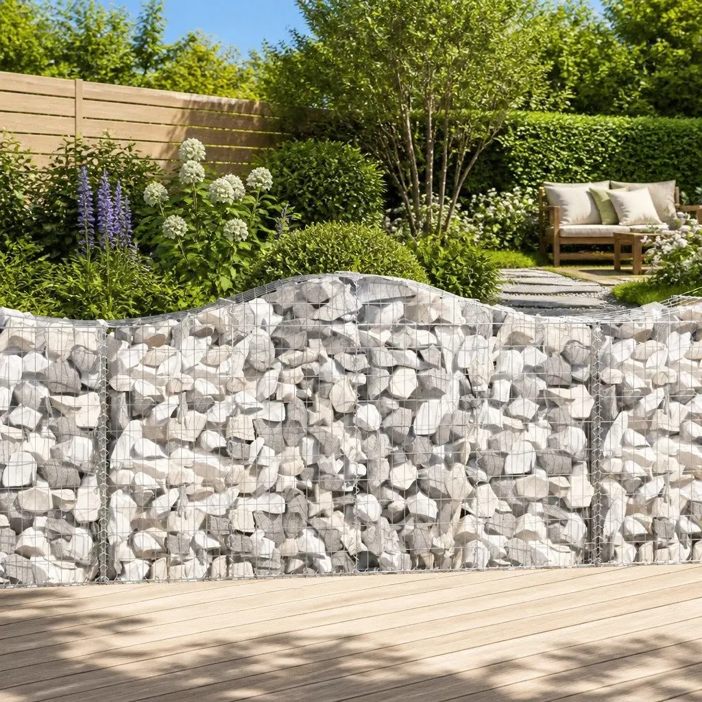 Arched Gabion Baskets 3 pcs Galvanised Iron Garden Barrier Retaining Wall
