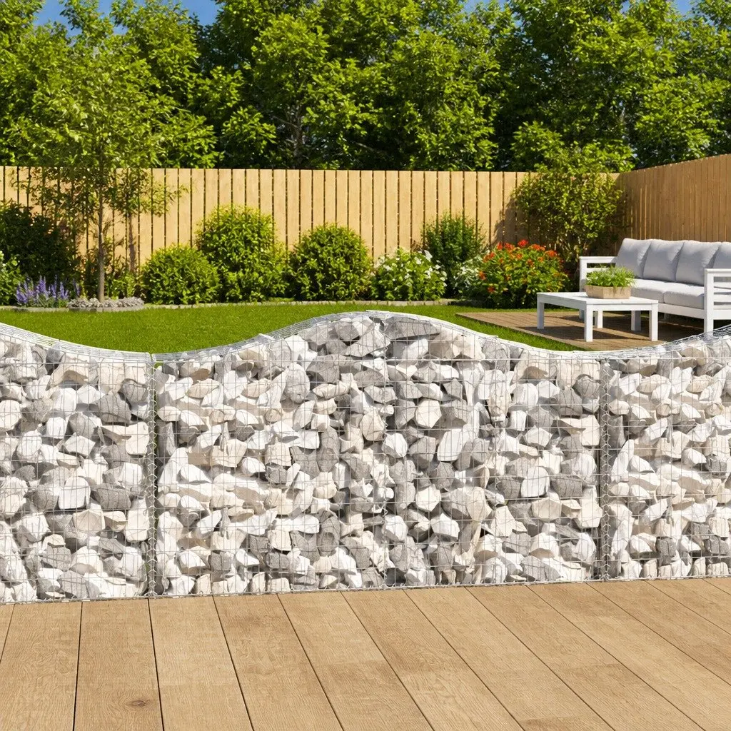 Arched Gabion Baskets Decorative Garden Barrier 200x50x100120cm Silver 7 Piece