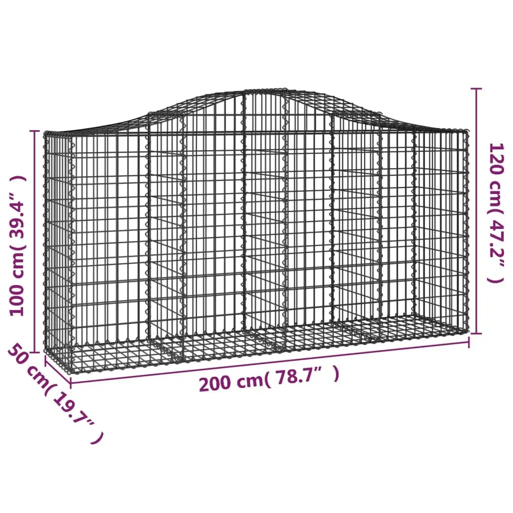 Arched Gabion Baskets Decorative Garden Barrier 200x50x100120cm Silver 7 Piece