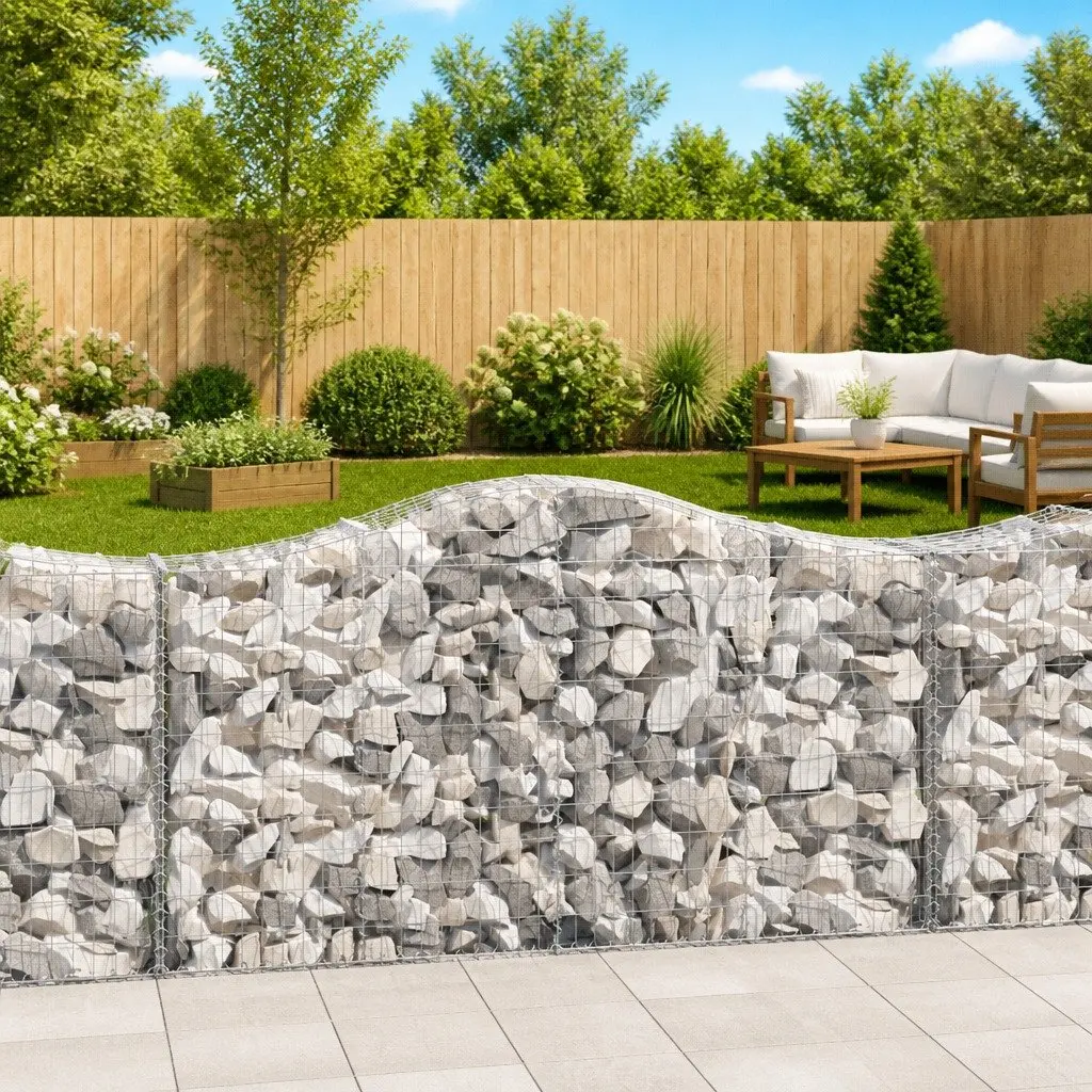 Arched Gabion Baskets Decorative Garden Barrier 200 x 50 x 100/120 cm 12 Piece
