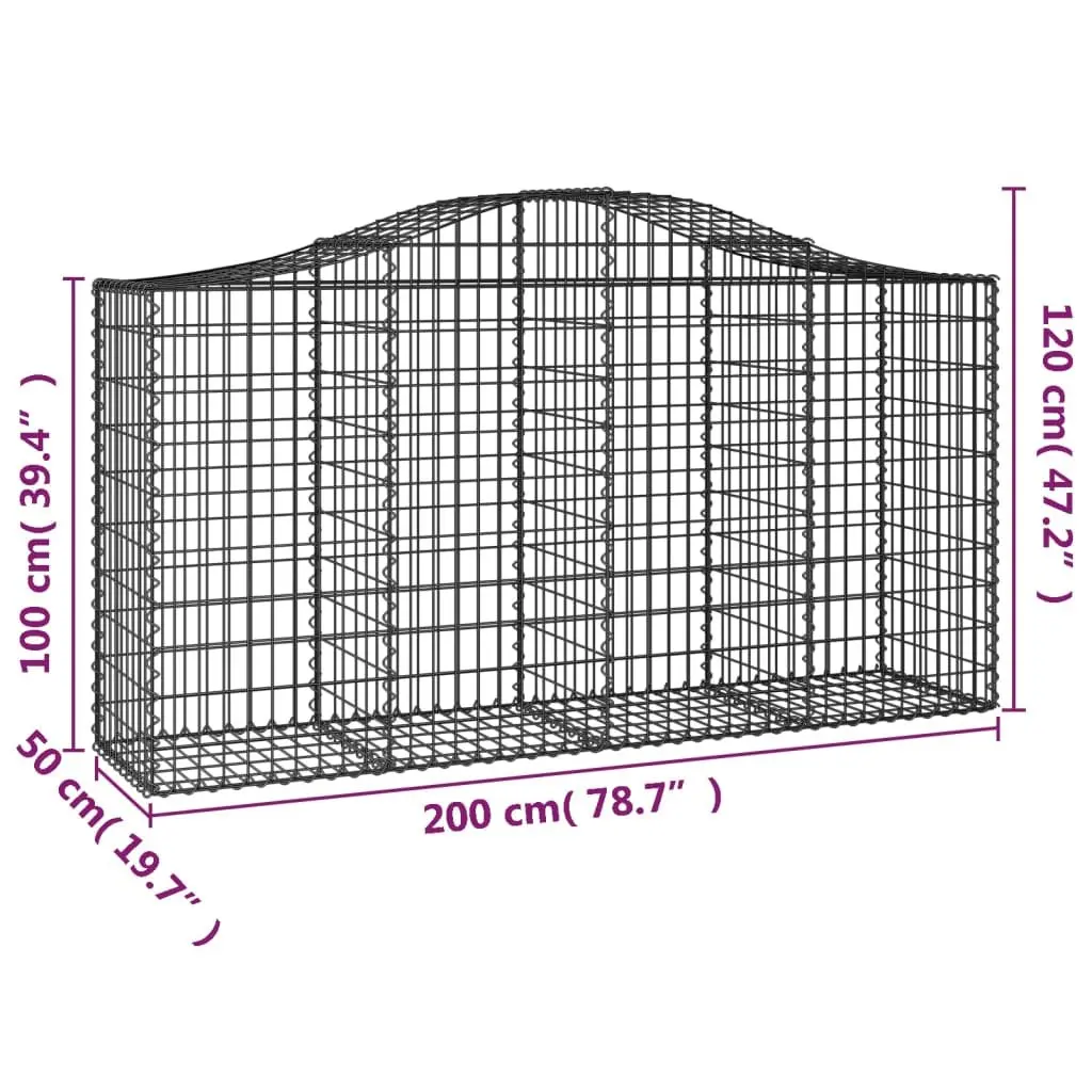 Arched Gabion Baskets Decorative Garden Barrier 200 x 50 x 100/120 cm 12 Piece