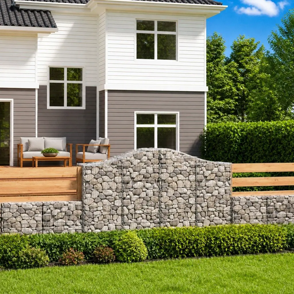 Arched Gabion Baskets Decorative Sound-Insulating Garden Barrier 200 x 50 x 120140 cm 4 Piece