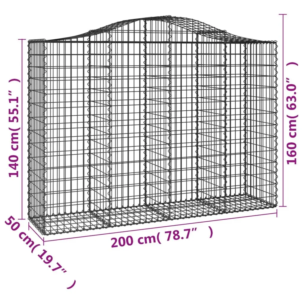 Arched Gabion Baskets 2pc Garden Barrier Decorative Outdoor 200x50x140160cm Galvanised Iron