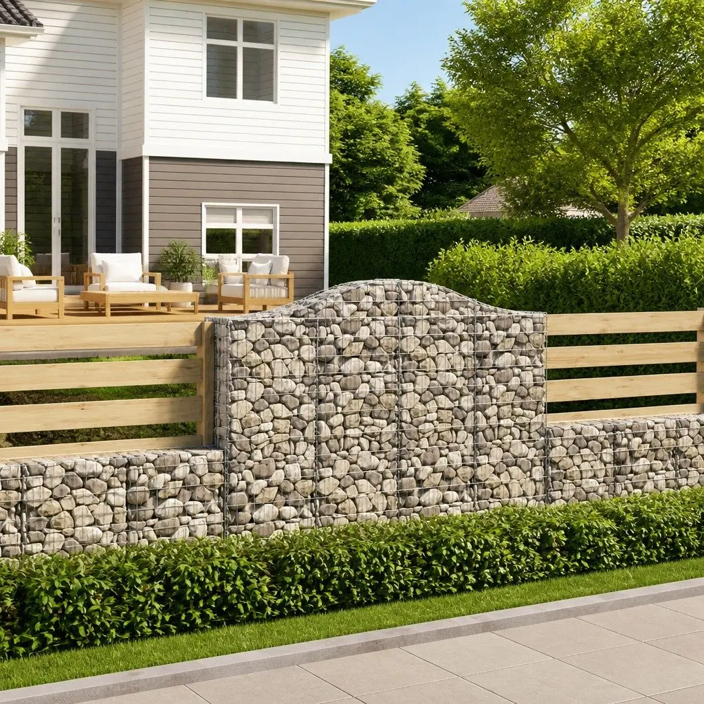 Arched Gabion Baskets Decorative Garden Barrier 3 Piece Set Silver 200 x 50 x 140160 cm