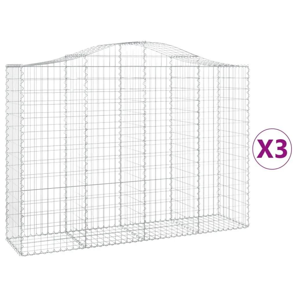 Arched Gabion Baskets Decorative Garden Barrier 3 Piece Set Silver 200 x 50 x 140160 cm