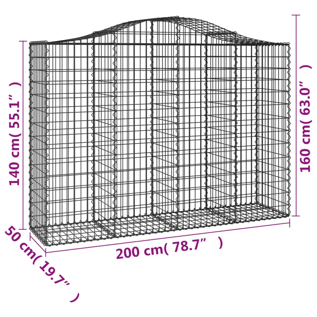 Arched Gabion Baskets Decorative Garden Barrier 3 Piece Set Silver 200 x 50 x 140160 cm
