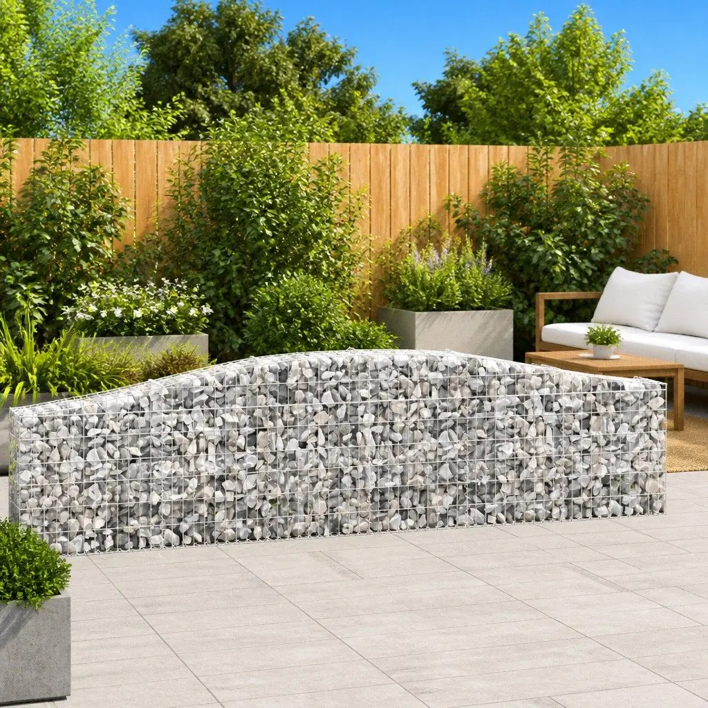 Gabion Baskets Arched Decorative Barrier Set 4 pcs Silver 400 x 30 x 60/80 cm Galvanised Iron