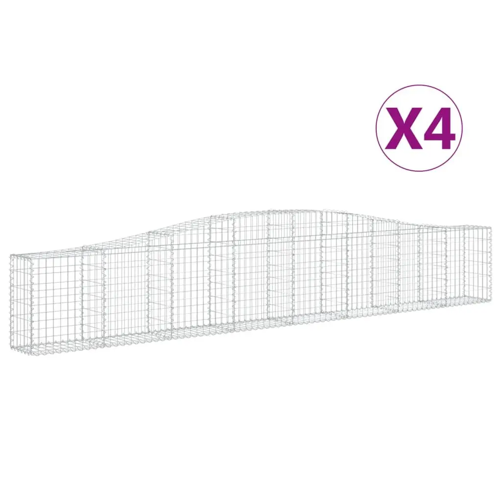 Gabion Baskets Arched Decorative Barrier Set 4 pcs Silver 400 x 30 x 60/80 cm Galvanised Iron