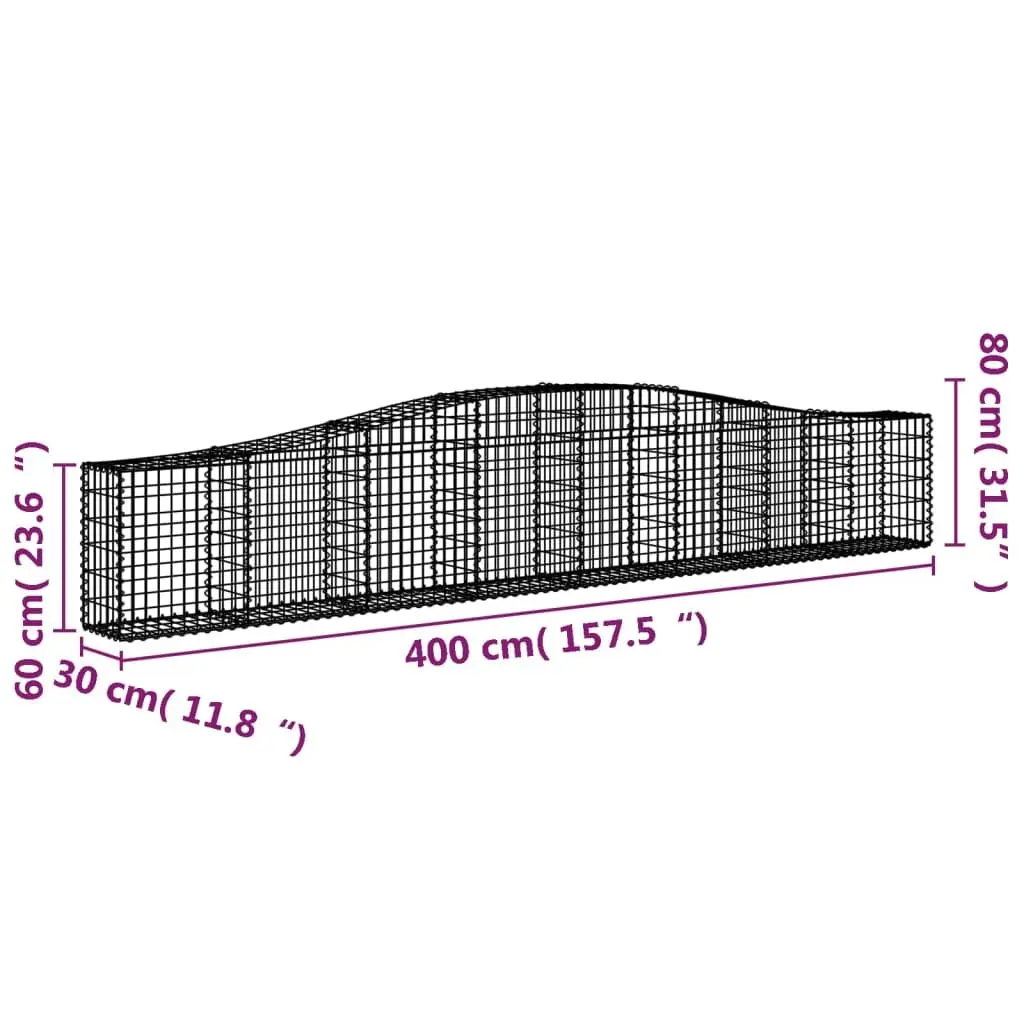 Arched Gabion Baskets Decorative 400x30x60/80 cm Garden Retaining Wall 5 Piece