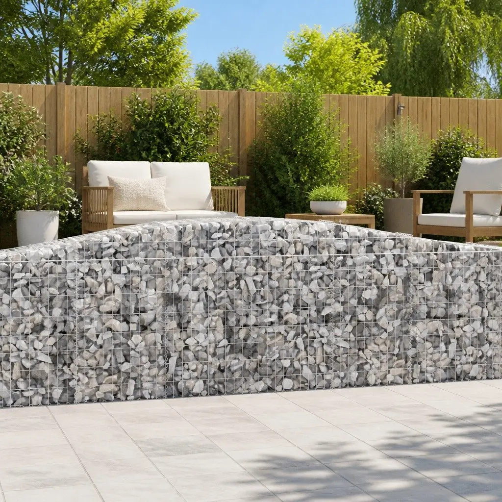 Arched Gabion Baskets Decorative Sound-Insulating 400x30x80/100 cm Galvanised Iron Garden Barrier 2 pcs