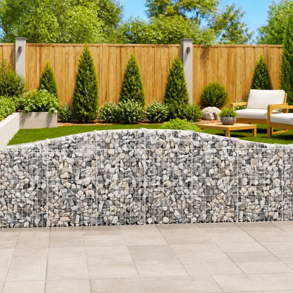 Arched Gabion Baskets Decorative Garden Barrier 3 Piece Set Silver 400 x 30 x 80/100 cm