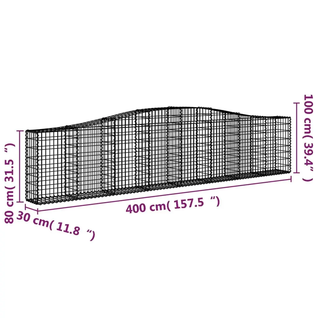 Arched Gabion Baskets Decorative 400x30x80/100 cm Garden Retaining Wall 4 Piece