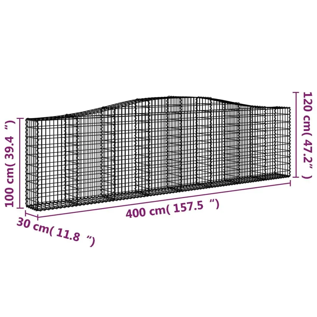 Arched Gabion Baskets Decorative Garden Barrier 3 pcs Silver 400 x 30 x 100120 cm