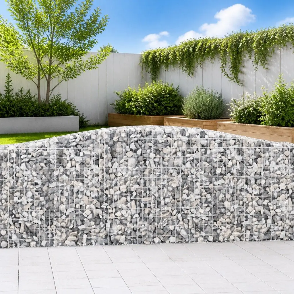Arched Gabion Baskets 7 Piece Galvanised Iron Garden Retaining Wall Barrier