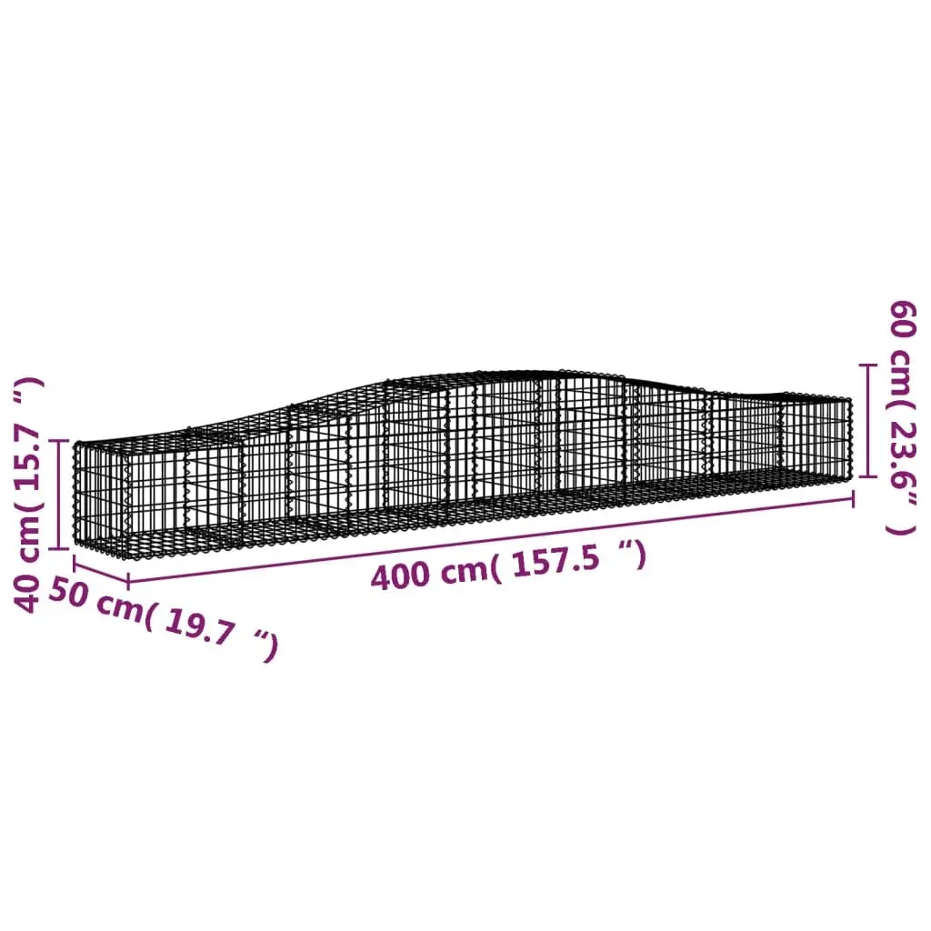 Arched Gabion Baskets Decorative Garden Barrier 400 x 50 x 40/60 cm 2 pcs