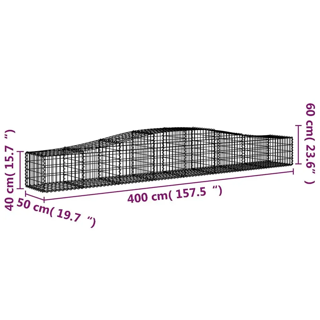 Arched Gabion Baskets Decorative Garden Barrier 400 x 50 x 40/60 cm 3 Piece