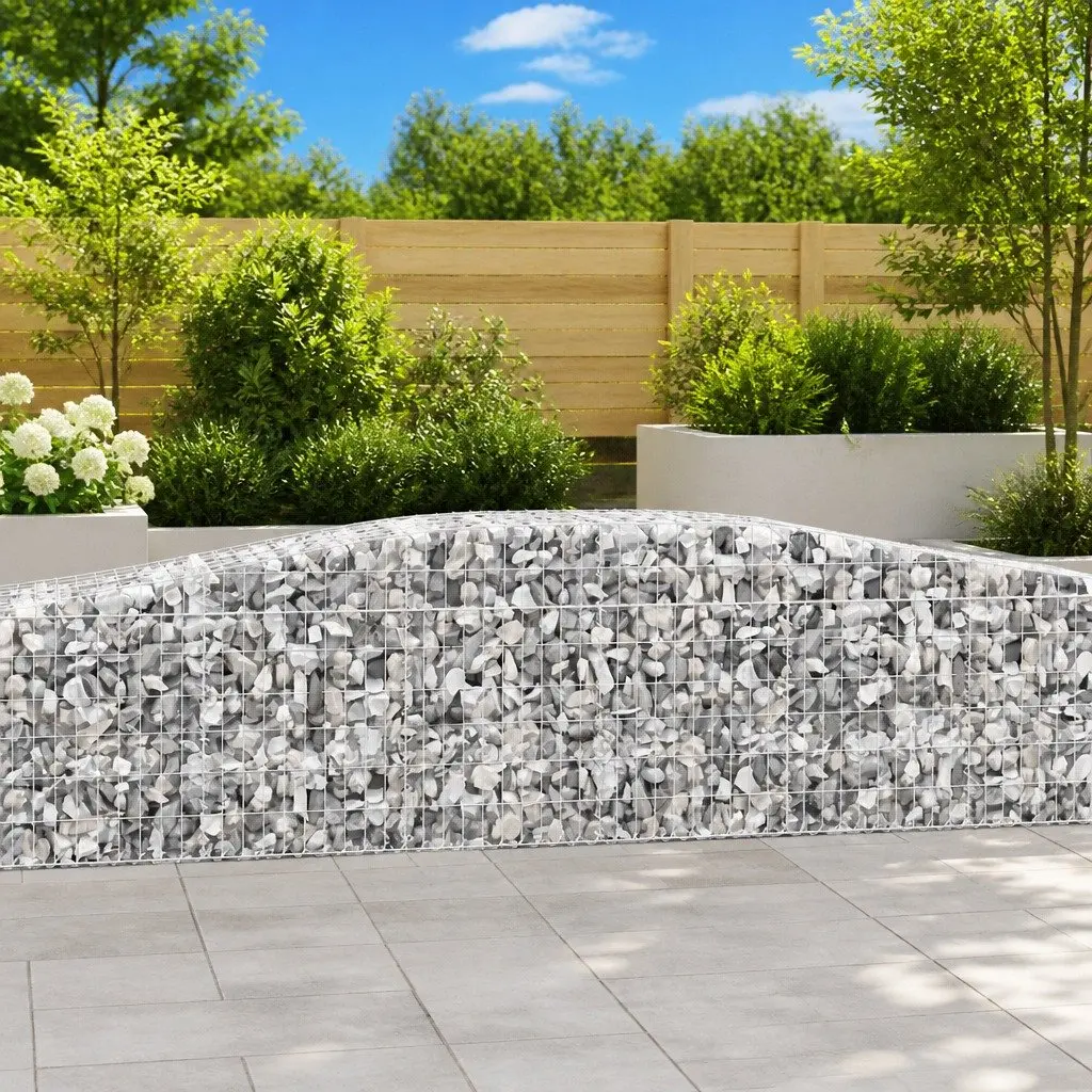 Arched Gabion Baskets Decorative Garden Barrier Set 3 pcs 400 x 50 x 60/80 cm Galvanised Iron Wire