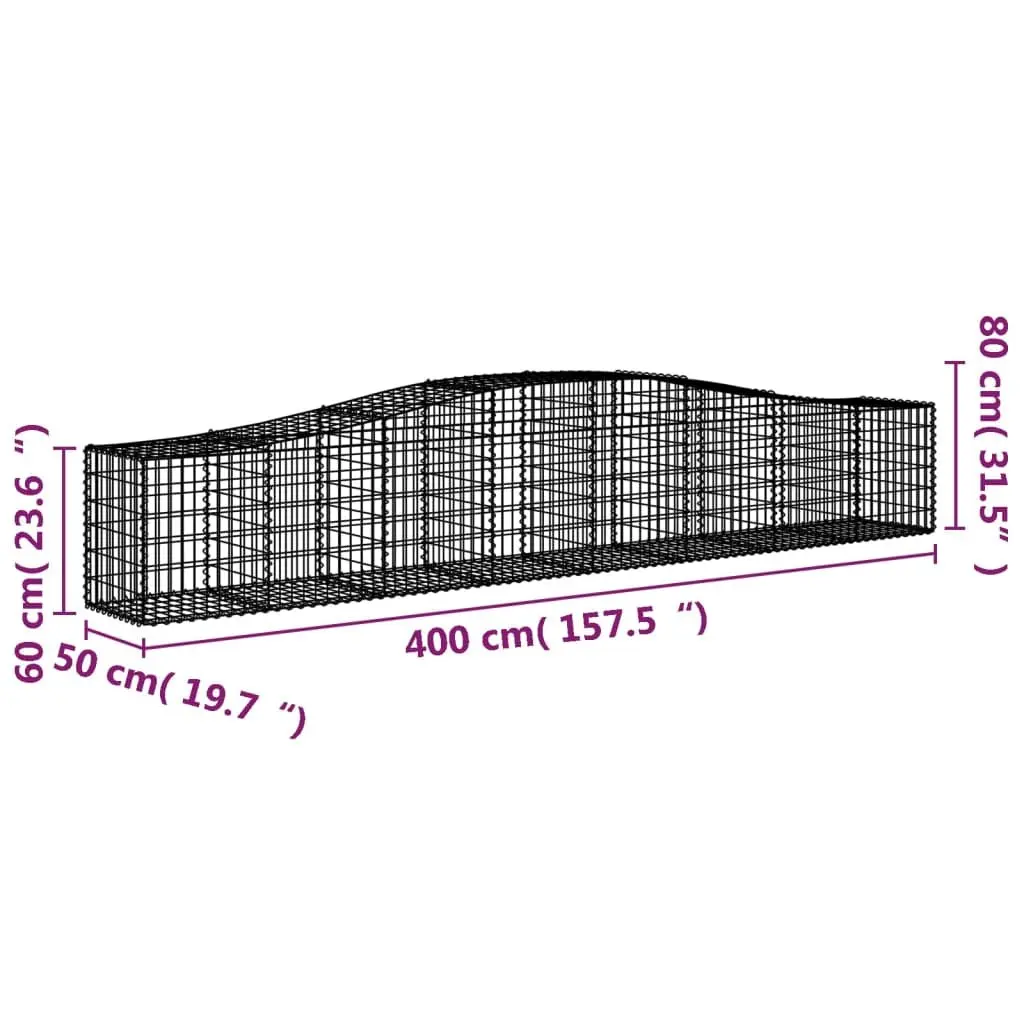 Arched Gabion Baskets Decorative Garden Barrier Set 3 pcs 400 x 50 x 60/80 cm Galvanised Iron Wire