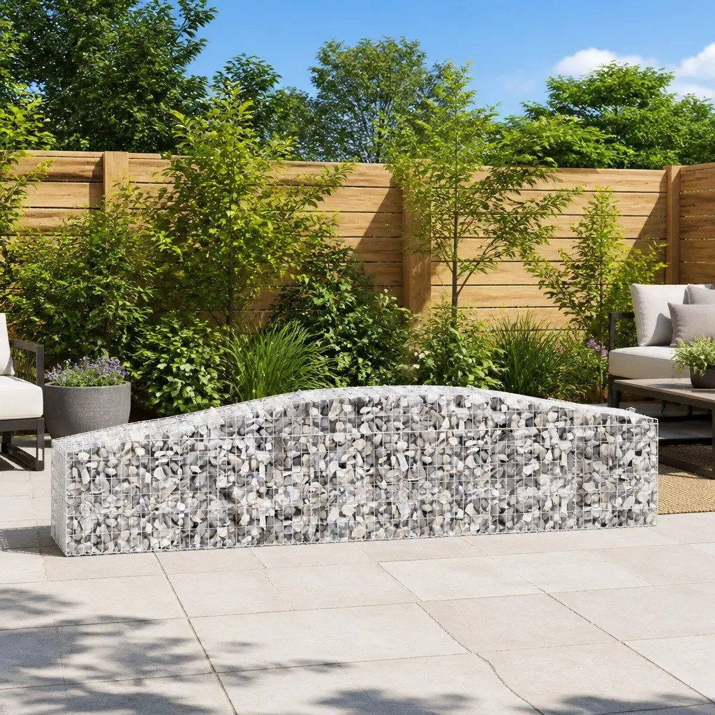 Gabion Baskets Arched Decorative 4pc Garden Barrier Sound-Insulating Retaining 400x50x60-80cm Galvanised Iron