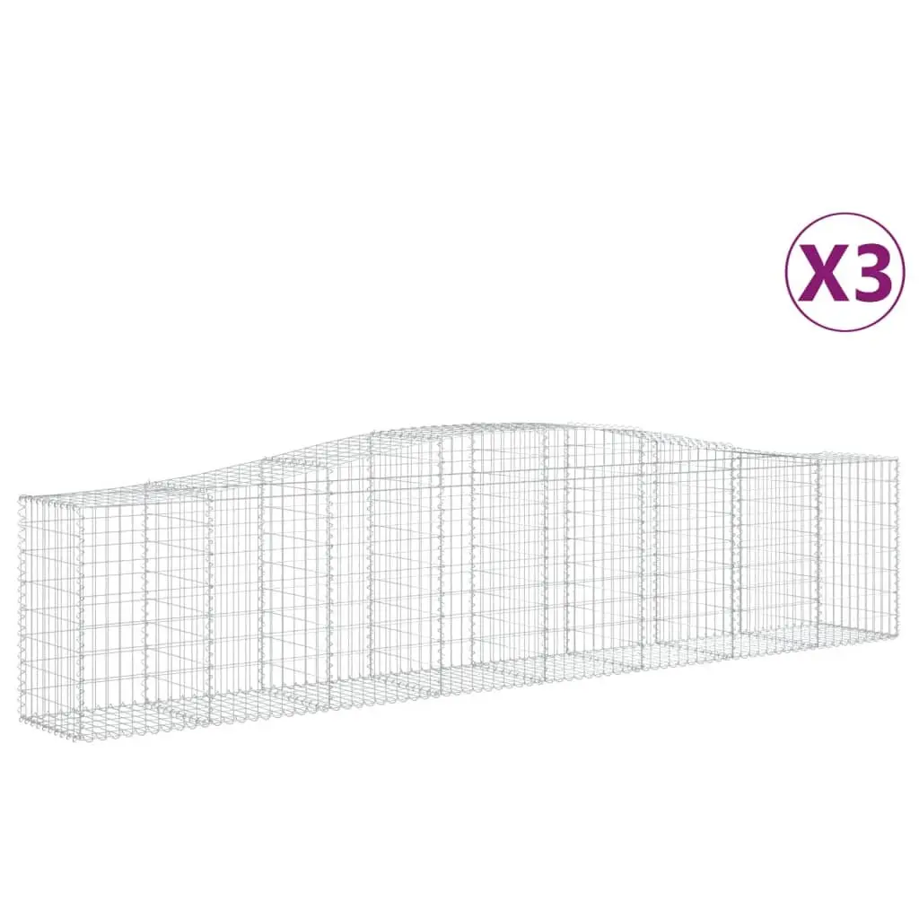 Arched Gabion Baskets Decorative Garden Barrier 3 Piece Set Galvanised Iron 400 x 50 x 80/100 cm