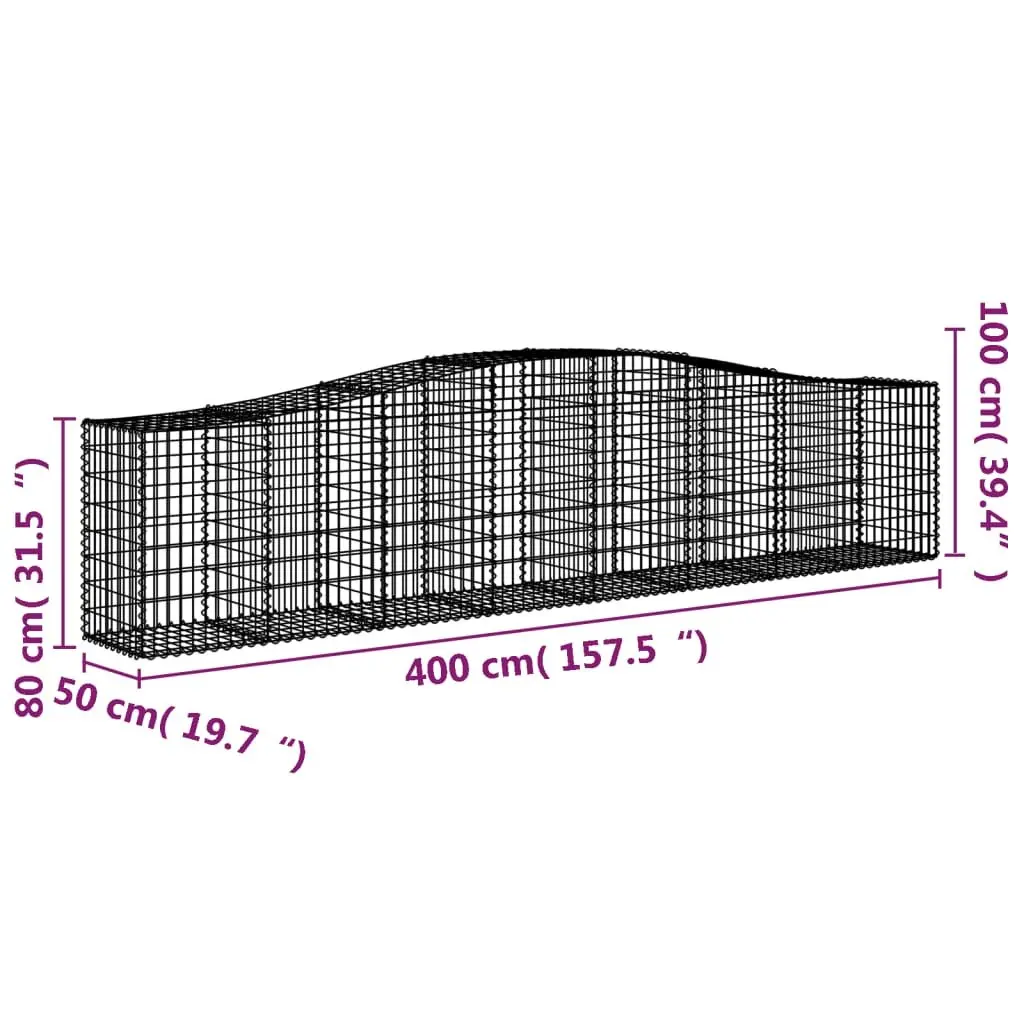 Arched Gabion Baskets Decorative Garden Barrier 3 Piece Set Galvanised Iron 400 x 50 x 80/100 cm