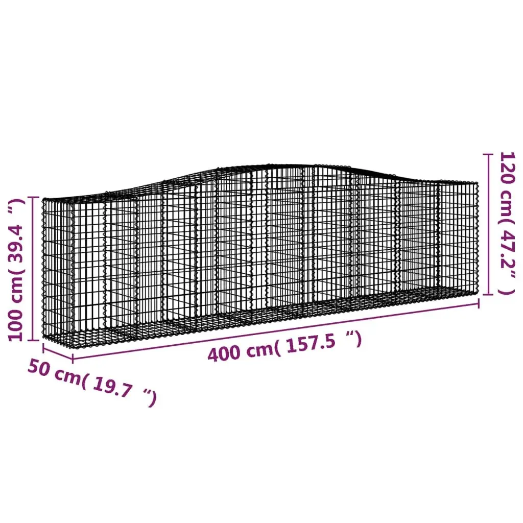 Arched Gabion Baskets Decorative Garden Barrier 400 x 50 x 100120 cm 3 Piece Set