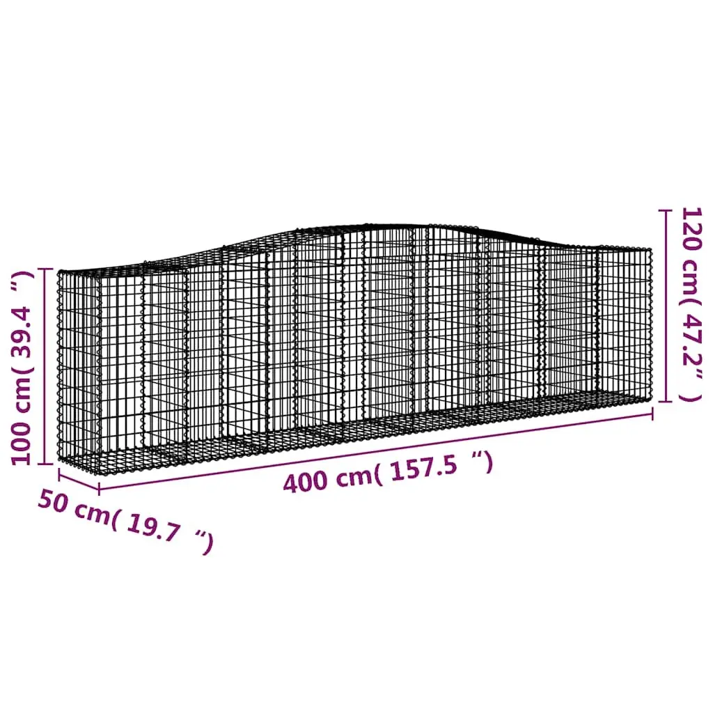 Arched Gabion Baskets Decorative 400x50x100120 cm 9 Piece Garden Retaining Wall