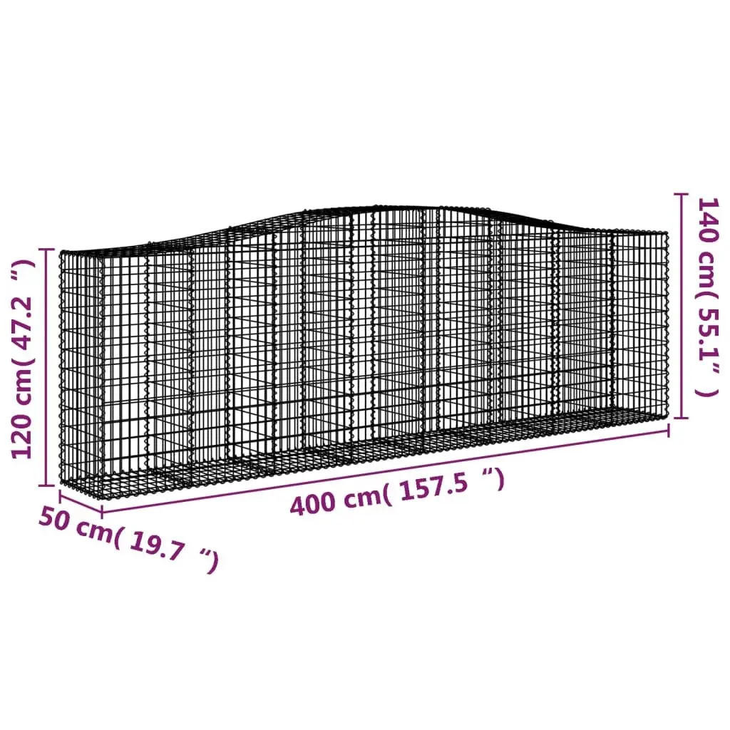 Arched Gabion Baskets Decorative Garden Barrier 400 x 50 x 120140 cm 2 pcs