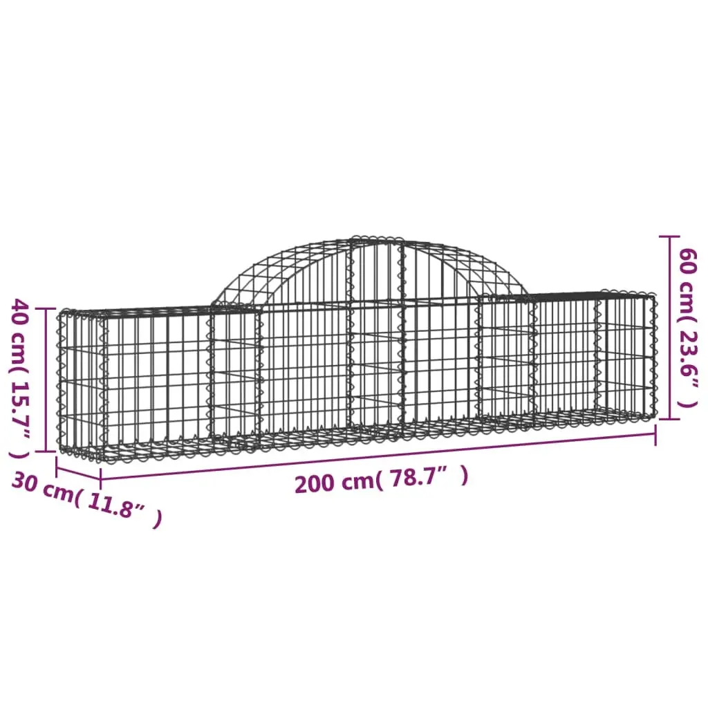 Arched Gabion Baskets Decorative Garden Barrier 200 x 30 x 40/60 cm 2pcs