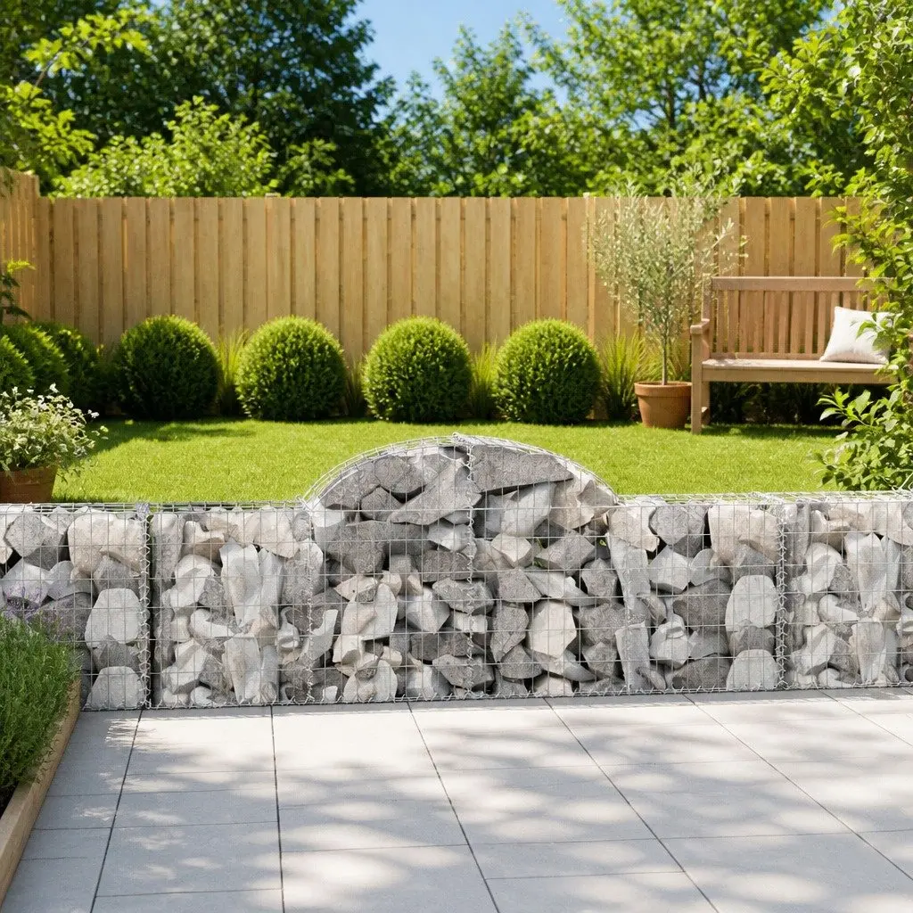 Arched Gabion Baskets Decorative Sound-Insulating Garden Barrier 200 x 30 x 60/80 cm 2 pcs
