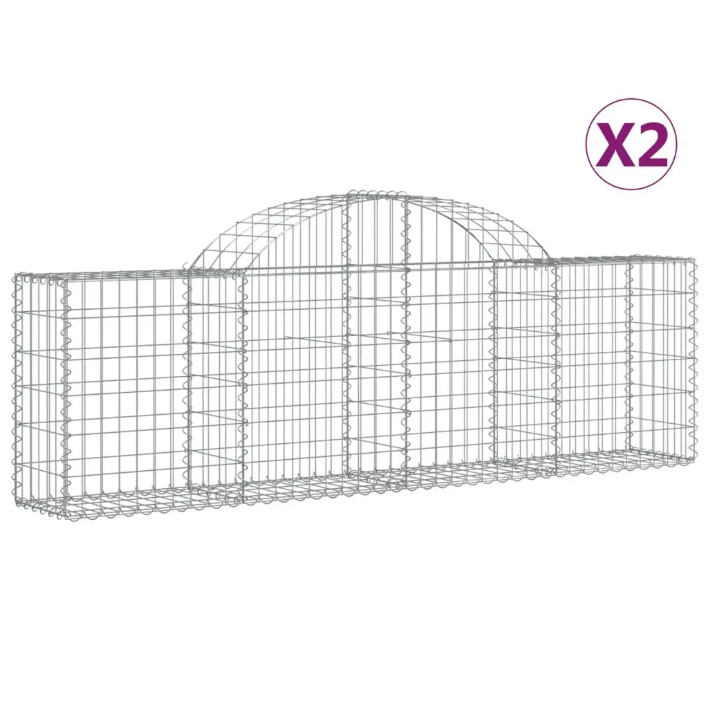 Arched Gabion Baskets Decorative Sound-Insulating Garden Barrier 200 x 30 x 60/80 cm 2 pcs