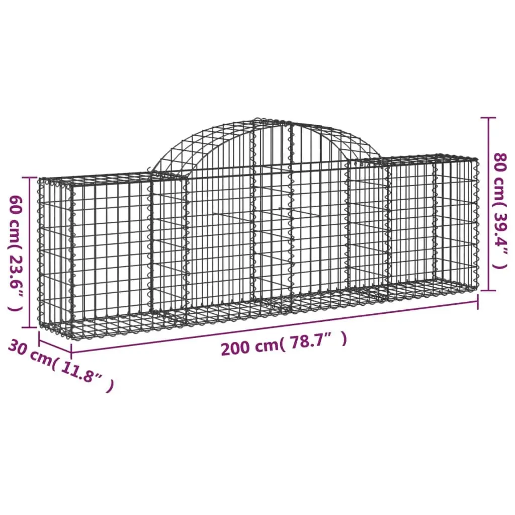 Arched Gabion Baskets Decorative Sound-Insulating Garden Barrier 200 x 30 x 60/80 cm 2 pcs