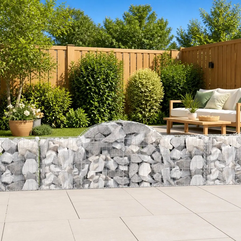 Arched Gabion Baskets Decorative Garden Barrier 200x30x60cm Silver 4 Piece