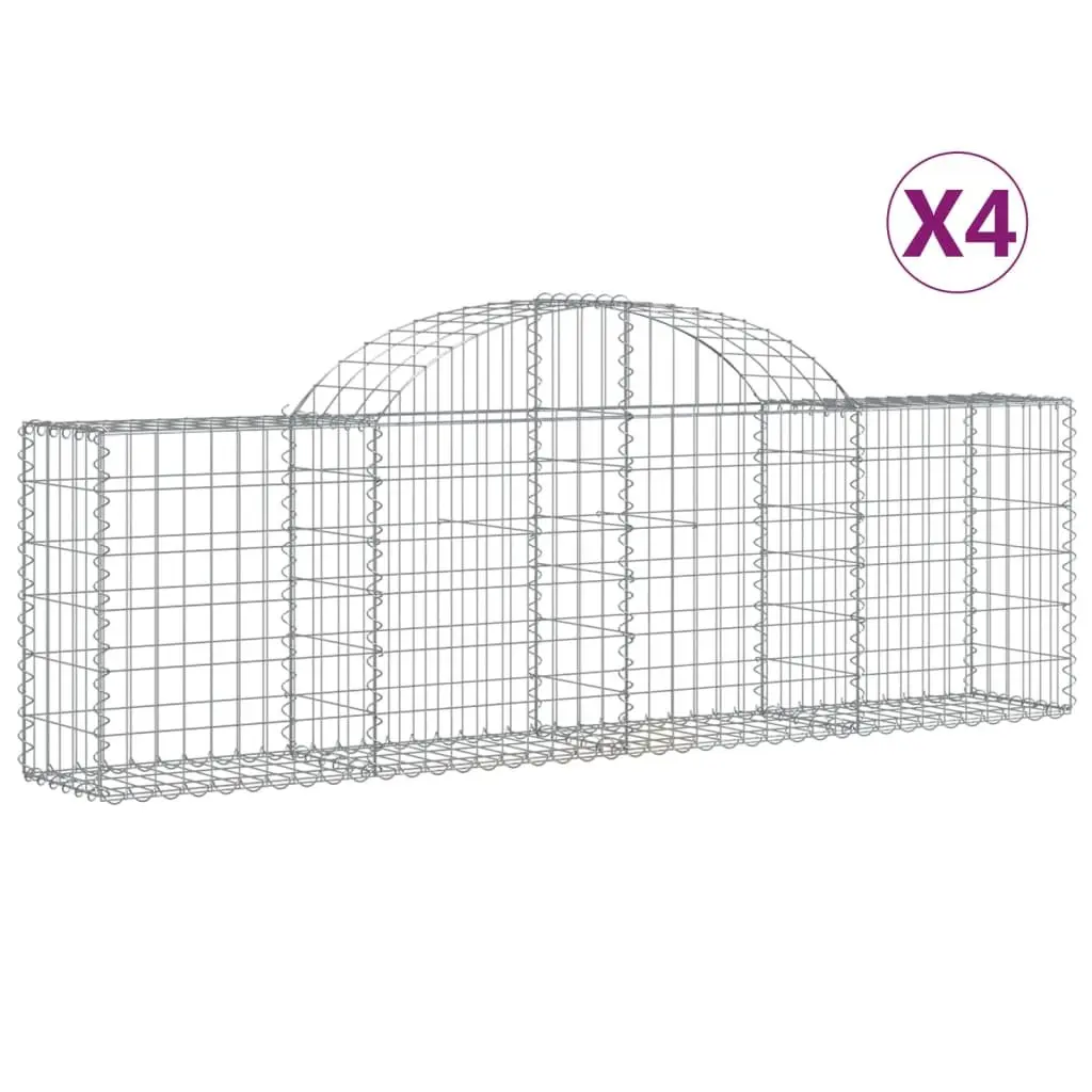 Arched Gabion Baskets Decorative Garden Barrier 200x30x60cm Silver 4 Piece