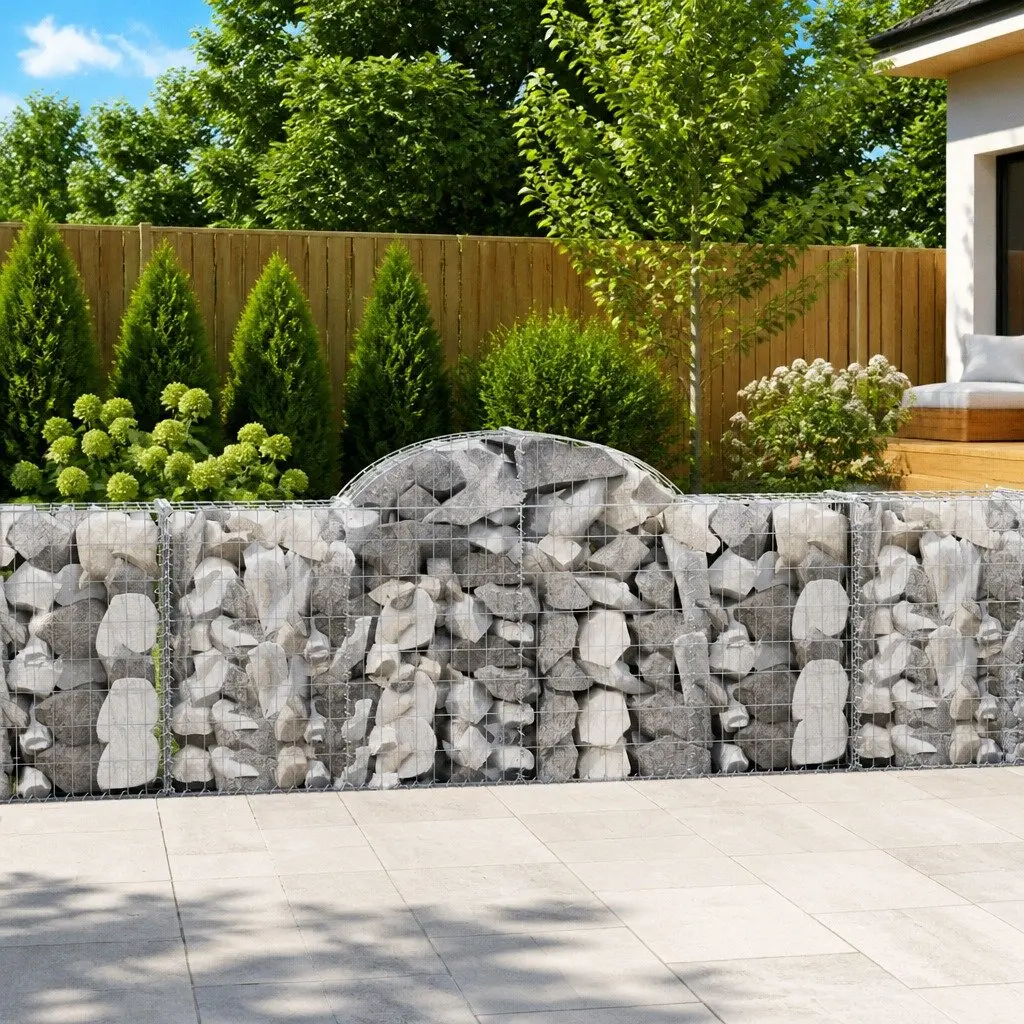 Arched Gabion Baskets Decorative Garden Barrier 200 x 30 x 80/100 cm 2 Pcs