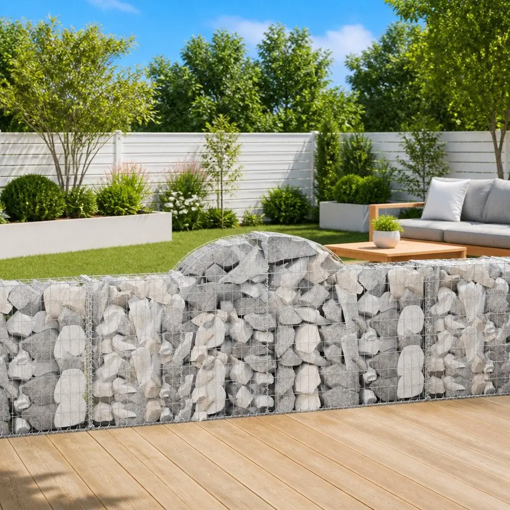 Arched Gabion Baskets Decorative Garden Barrier 200 x 30 x 80/100 cm 3 Piece Set