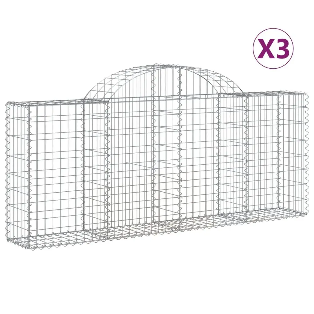 Arched Gabion Baskets Decorative Garden Barrier 200 x 30 x 80/100 cm 3 Piece Set