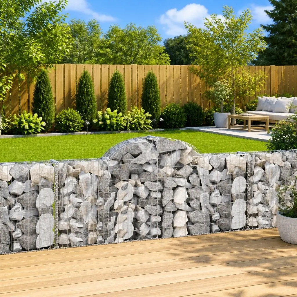 Arched Gabion Baskets Decorative Garden Barrier 200 x 30 x 80-100 cm 5 Piece Set