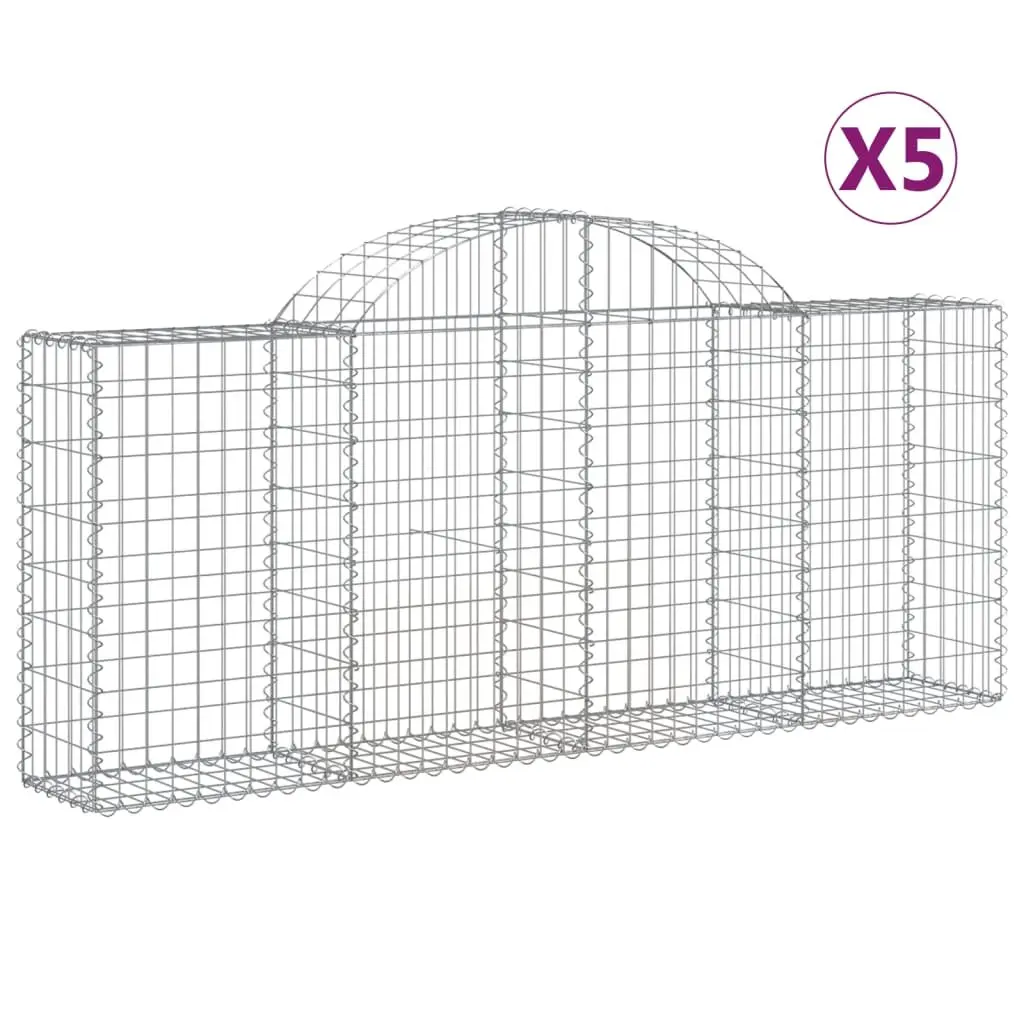 Arched Gabion Baskets Decorative Garden Barrier 200 x 30 x 80-100 cm 5 Piece Set