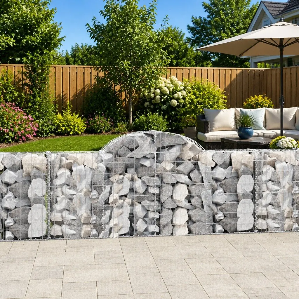 Arched Gabion Baskets Galvanised Iron 200 x 30 x 80/100 cm 10 Piece Garden Retaining Wall Decorative