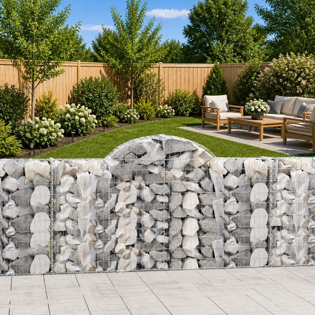 Arched Gabion Baskets Decorative Garden Barrier 2 Piece Galvanised Iron 200x30x100120cm