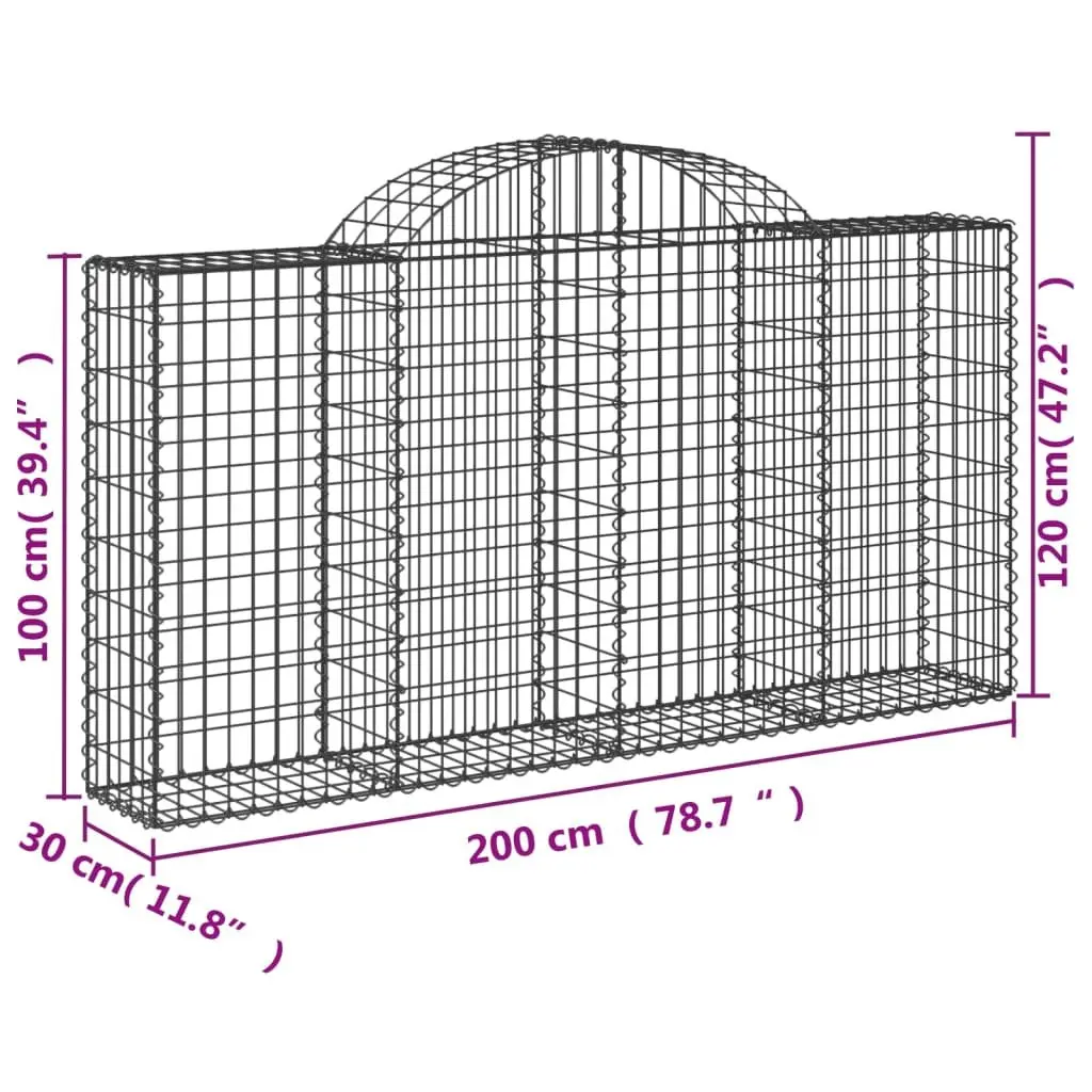 Arched Gabion Baskets Decorative Garden Barrier 200 x 30 x 100120 cm 4 pcs Galvanised Iron Corrosion Resistant