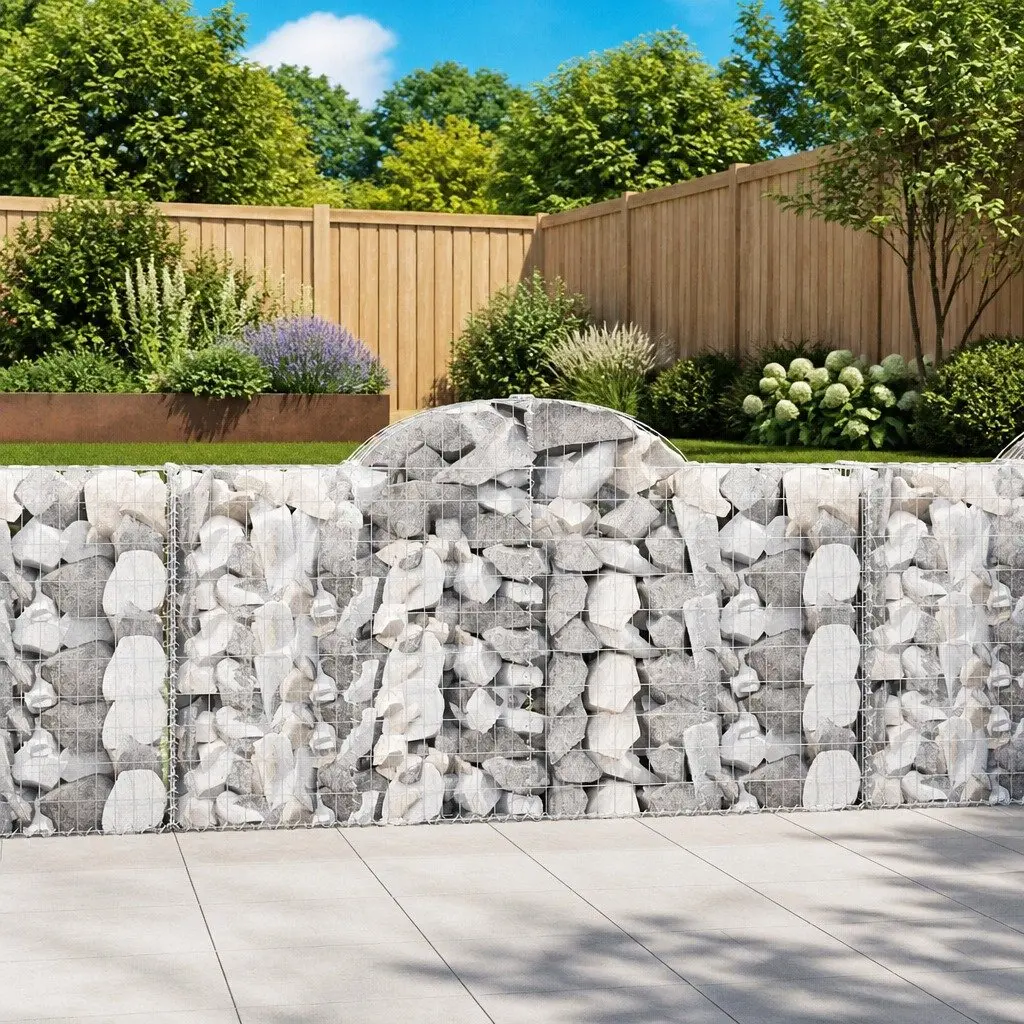 Arched Gabion Baskets Decorative Garden Barrier 6 Piece 200 x 30 x 100/120 cm Galvanised Iron Silver