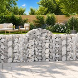 Arched Gabion Baskets 7 Pcs Garden Barrier Retaining Wall Outdoor Decorative