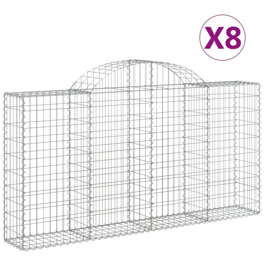 Arched Gabion Baskets Decorative Garden Barrier 200 x 30 x 100120 cm 8 Piece Galvanised Iron Construction Outdoor Use
