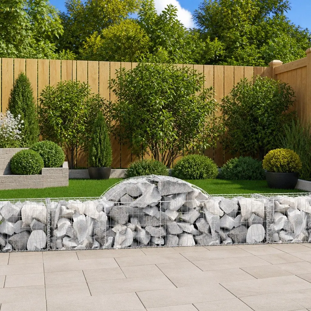 Gabion Baskets Arched 3 pcs Galvanised Wire Garden Barrier Retaining Wall Decor