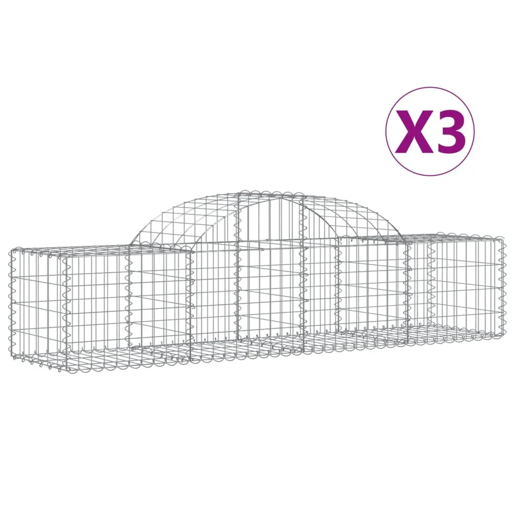 Gabion Baskets Arched 3 pcs Galvanised Wire Garden Barrier Retaining Wall Decor