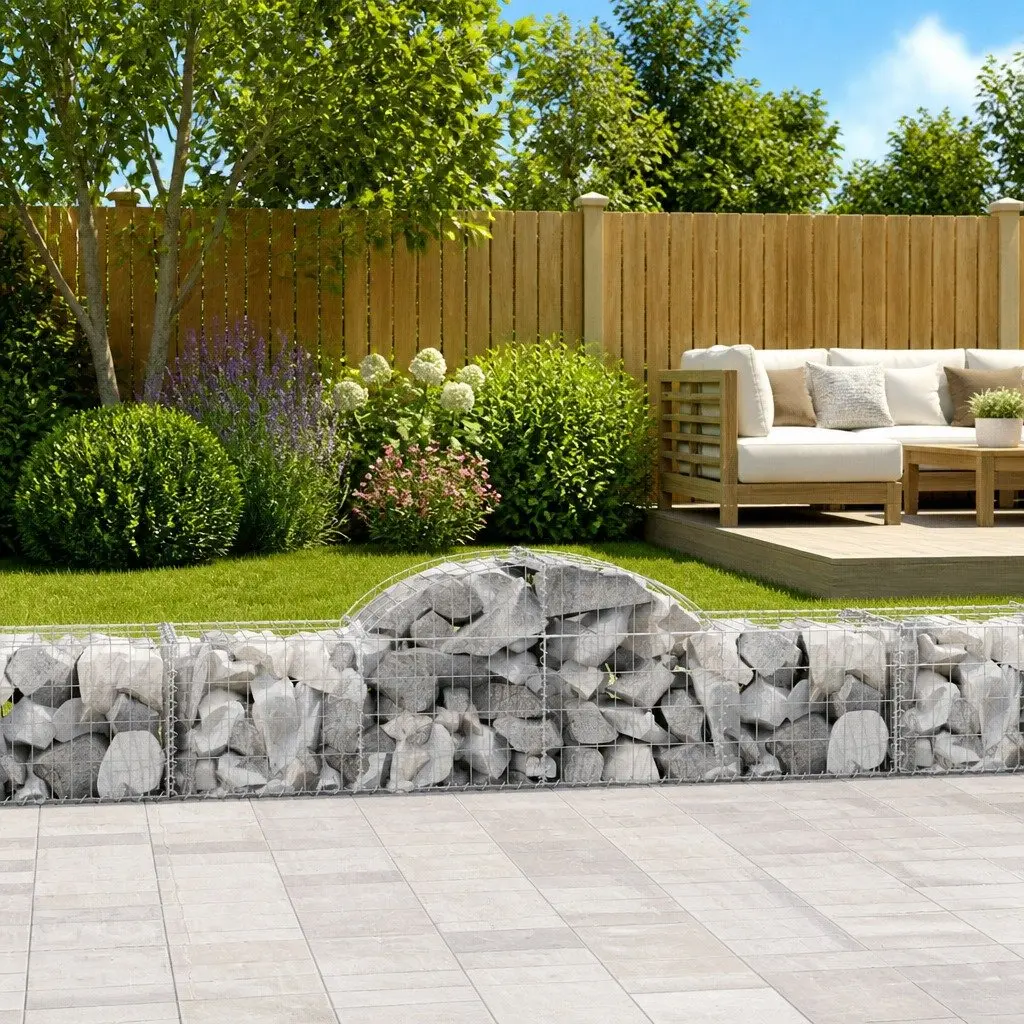 Arched Gabion Baskets Decorative Garden Barrier Retaining Wall 200 x 50 x 40/60 cm 4 Piece Set